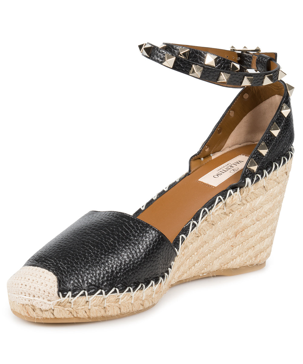 title:Valentino Black Rockstud Espadrille Wedge;color:Black