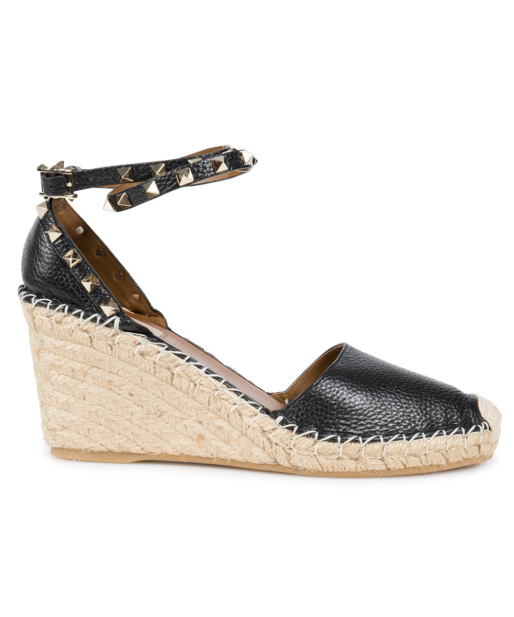 title:Valentino Black Rockstud Espadrille Wedge;color:Black