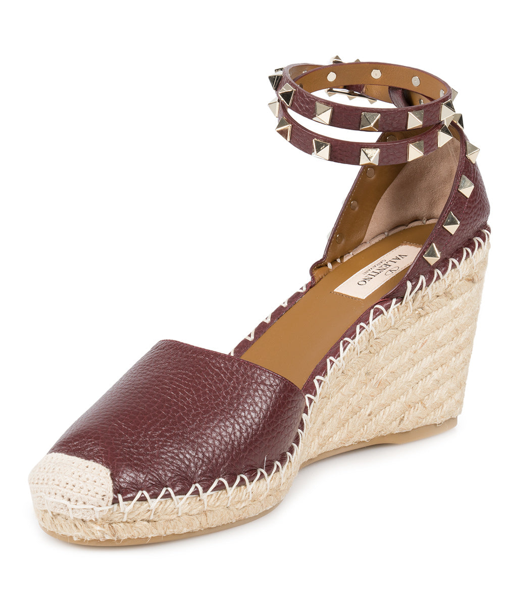 title:Valentino Brown Rockstud Espadrille Wedge;color:not applicable