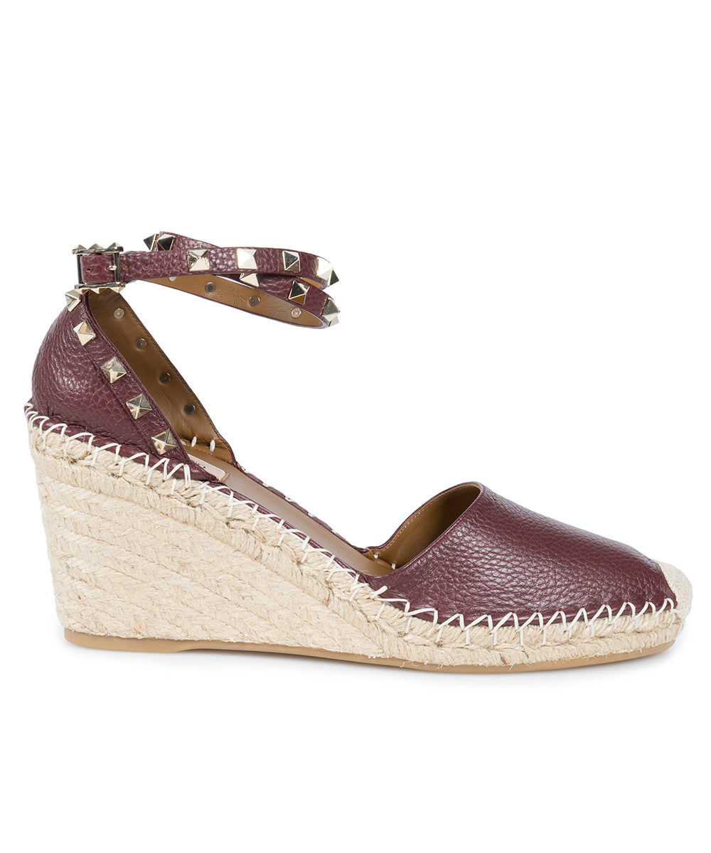 title:Valentino Brown Rockstud Espadrille Wedge;color:not applicable