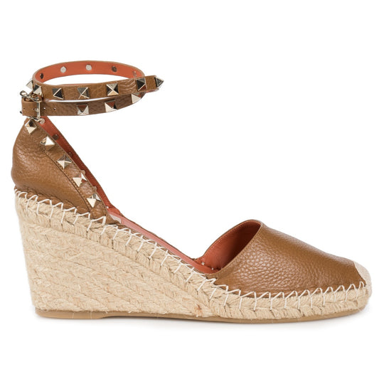 title:Valentino Light Brown Rockstud Espadrille Wedge;color:Brown