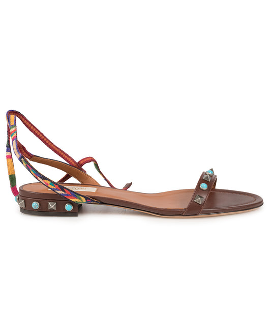 title:Valentino Light Brown Rockstud Rolling Sandals;color:not applicable