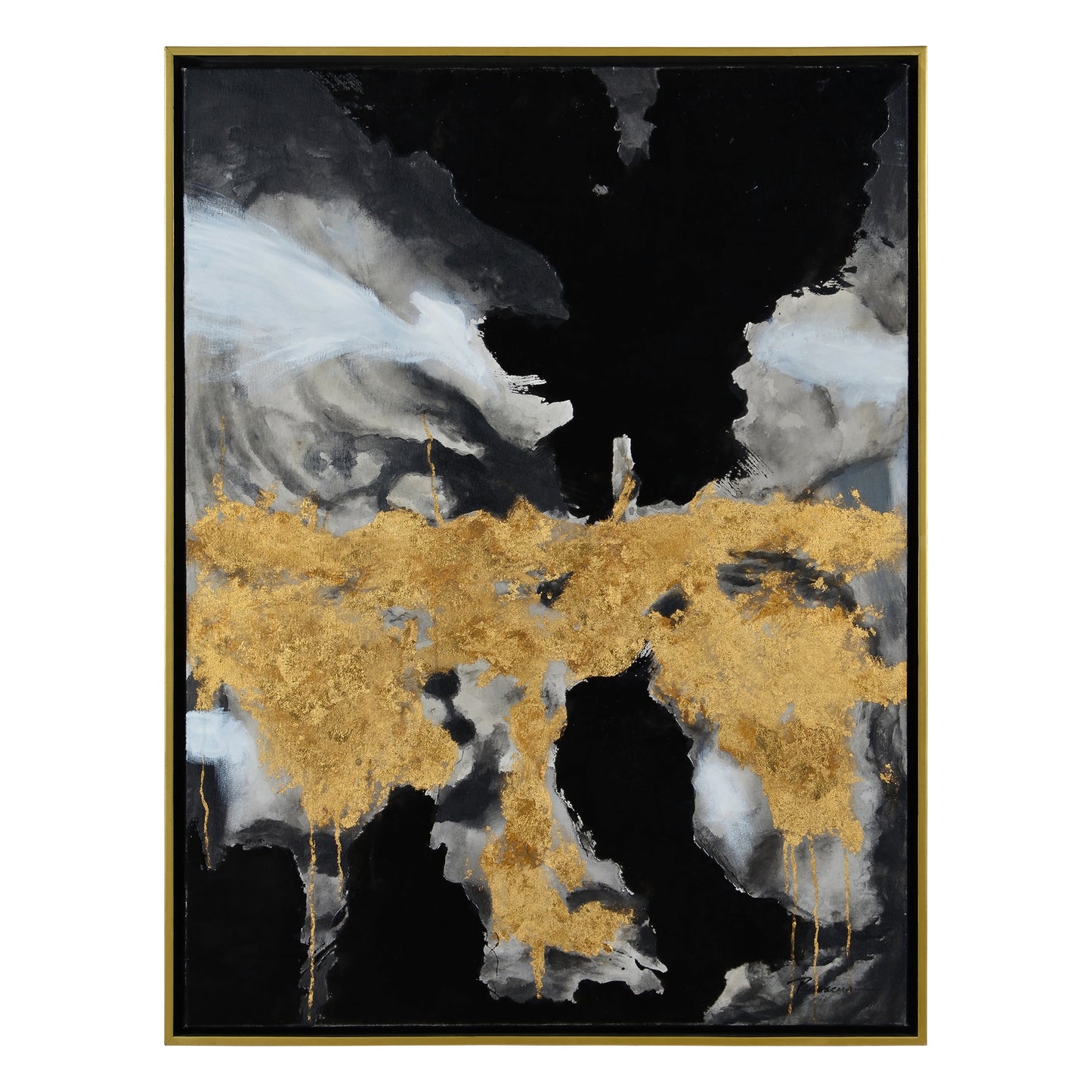 title:Royal Palm-37.6X49.6X3Gold Leaf Floating Frame/ Box 57X46X5";color:Black, Gold, Grey