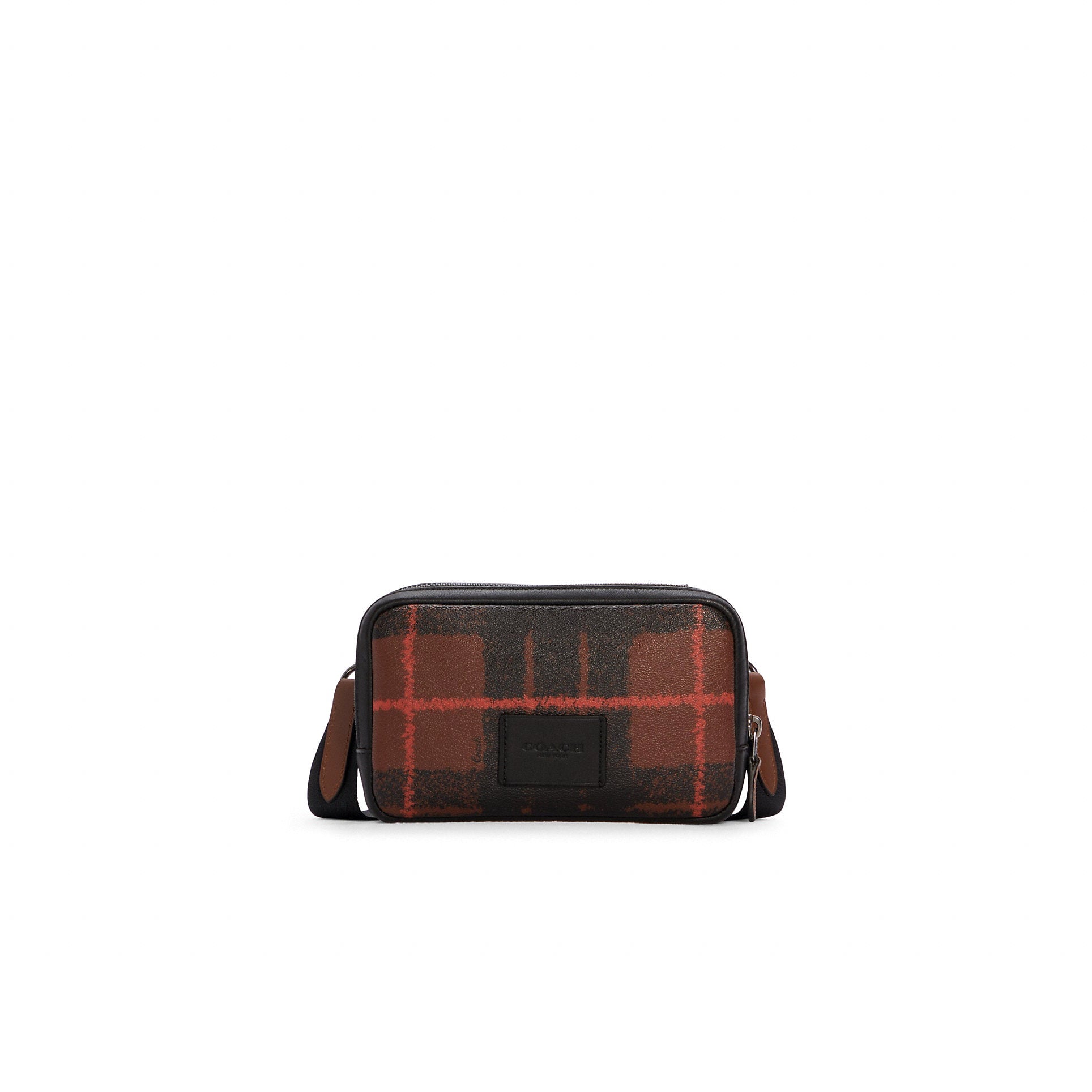 title:Coach Men's Carrier Phone Crossbody With Window Pane Plaid Print;color:Orange Multi