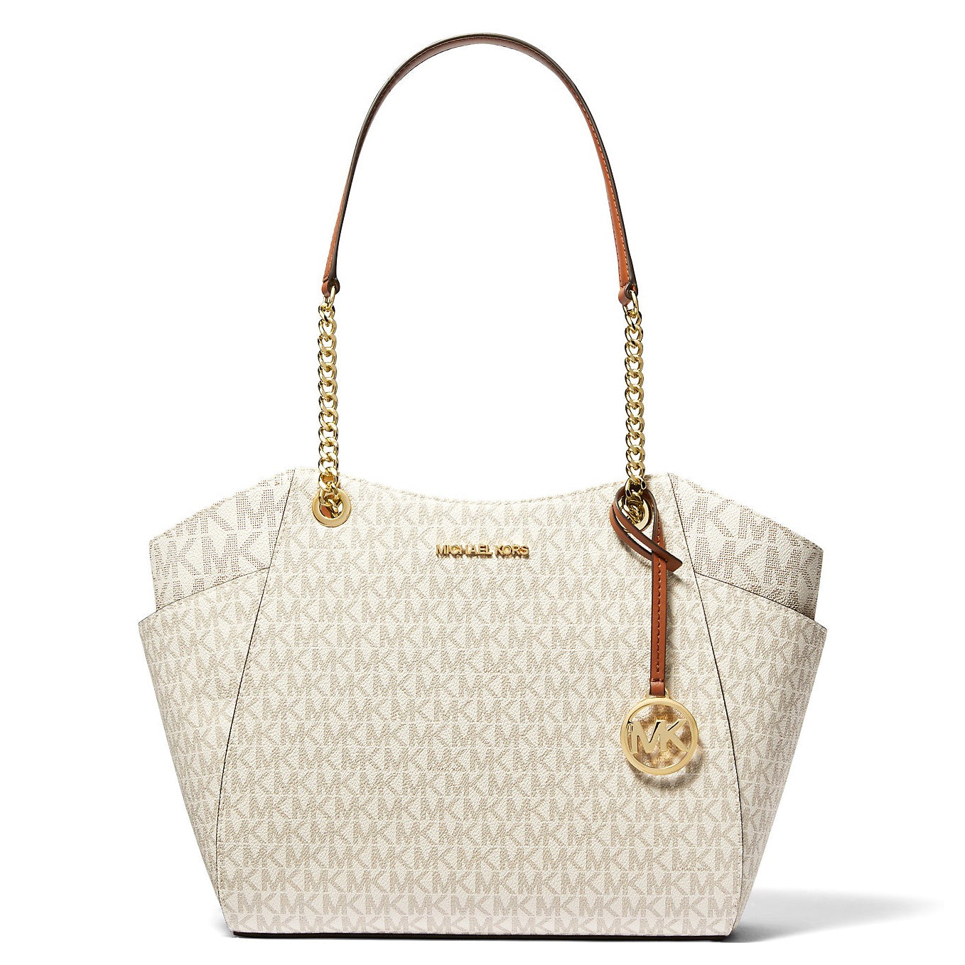 title:Michael Kors Women's Jet Set Large Signature Logo Shoulder Bag;color:Vanilla