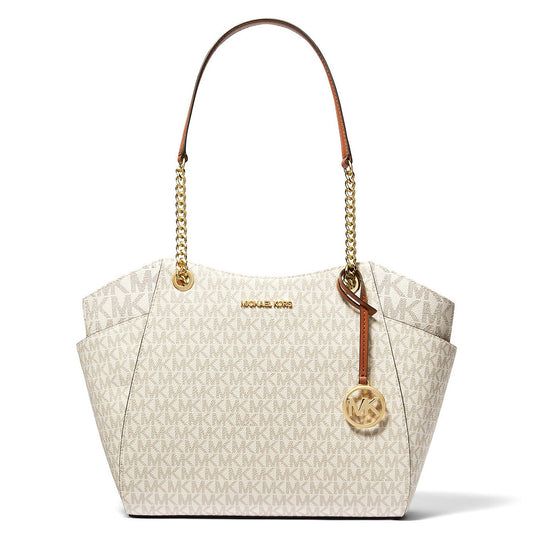 title:Michael Kors Women's Jet Set Large Signature Logo Shoulder Bag;color:Vanilla