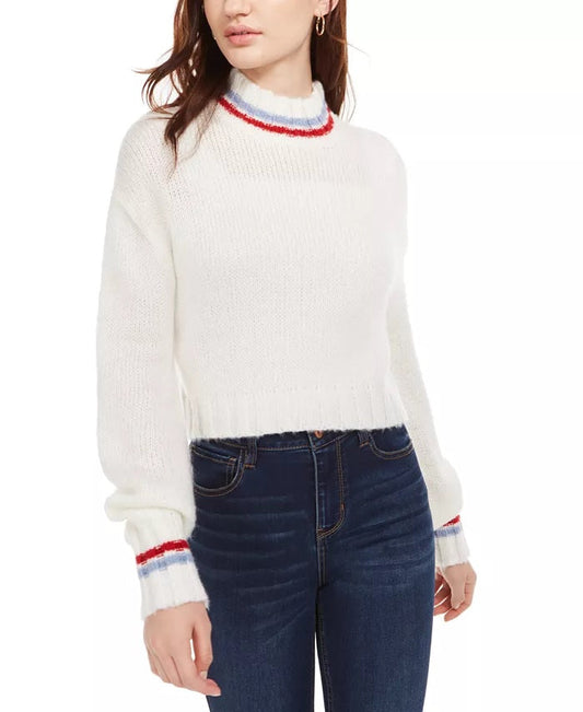 Planet Gold Juniors' Turtleneck Cropped Sweater White Size Large