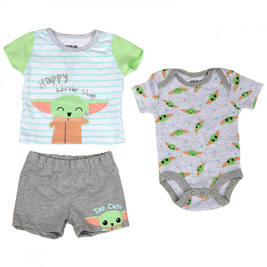 title:Star Wars Happy Grogu 3-Piece Shirt, Short and Bodysuit Set;color:Multi-Color