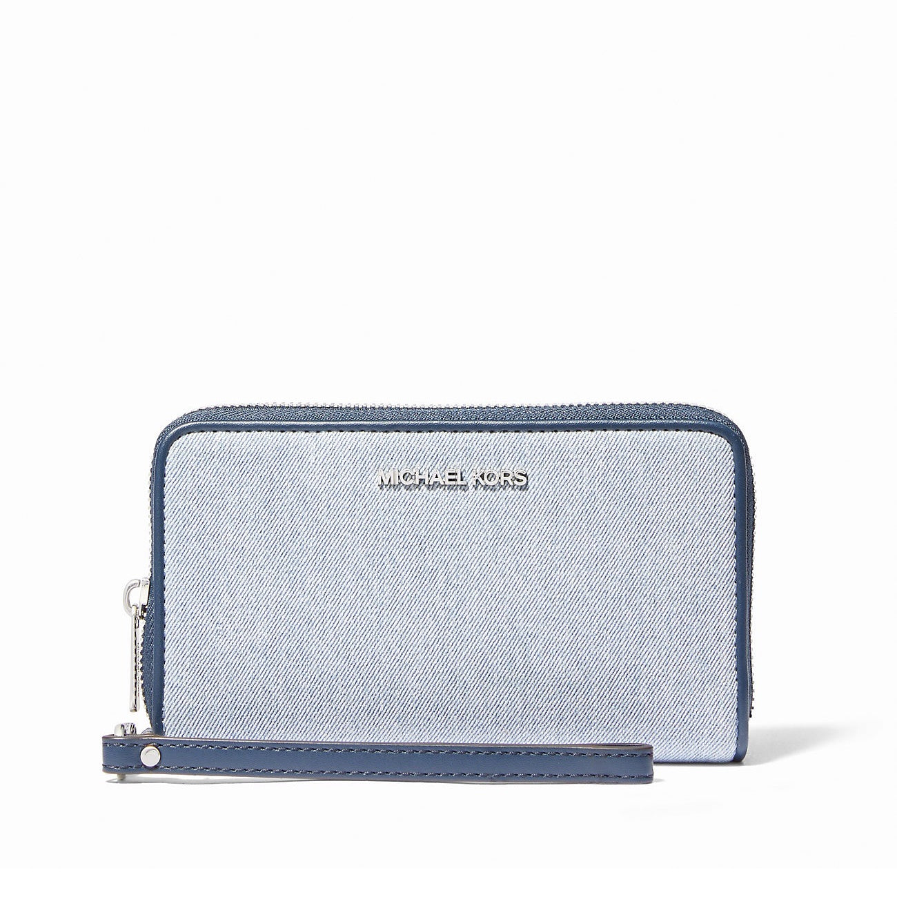 title:Michael Kors Women's Jet Set Washed Denim Smartphone Wristlet;color:Light Denim