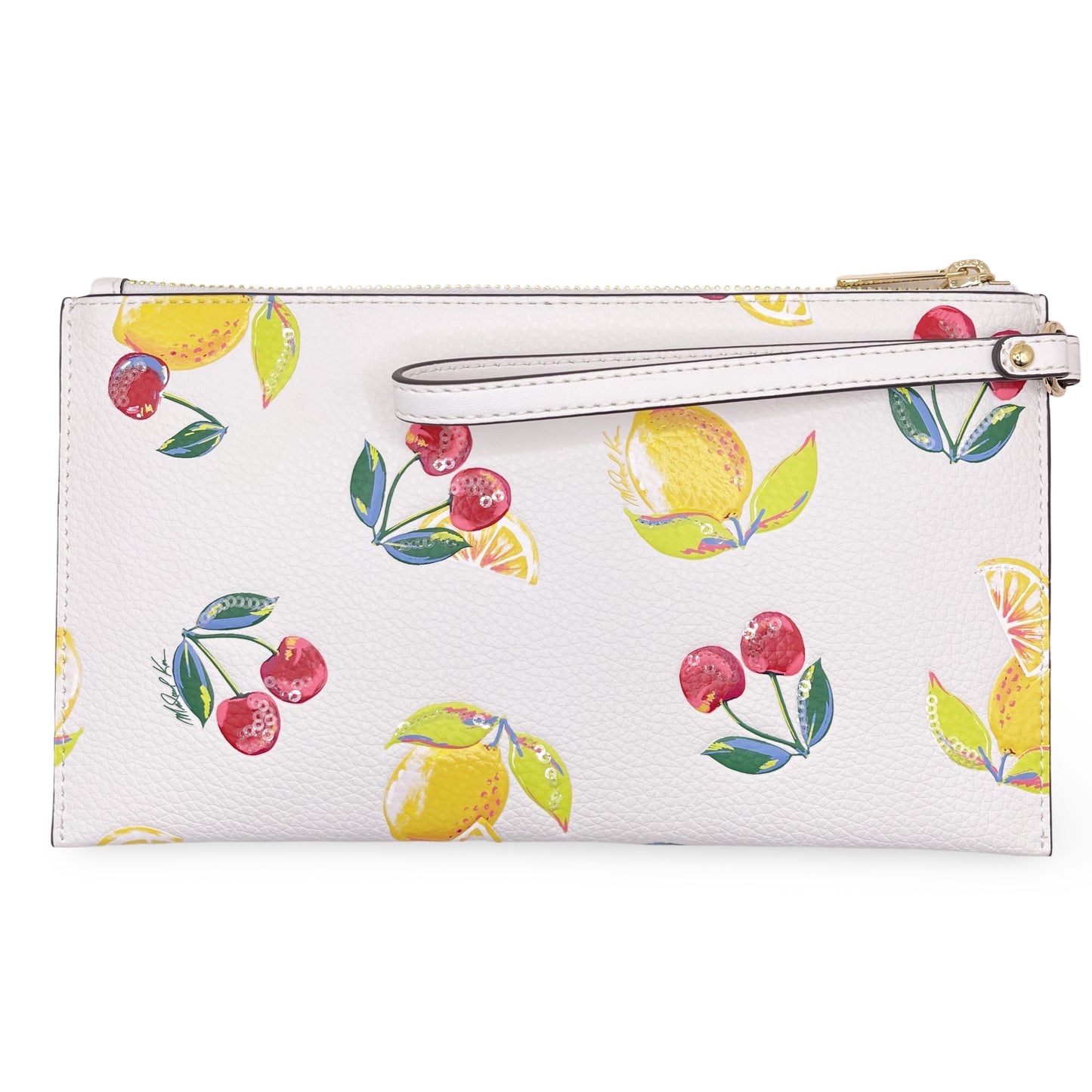 title:Michael Kors Women's Jet Set Travel Large Sequined Fruit Print Wristlet;color:Optic White