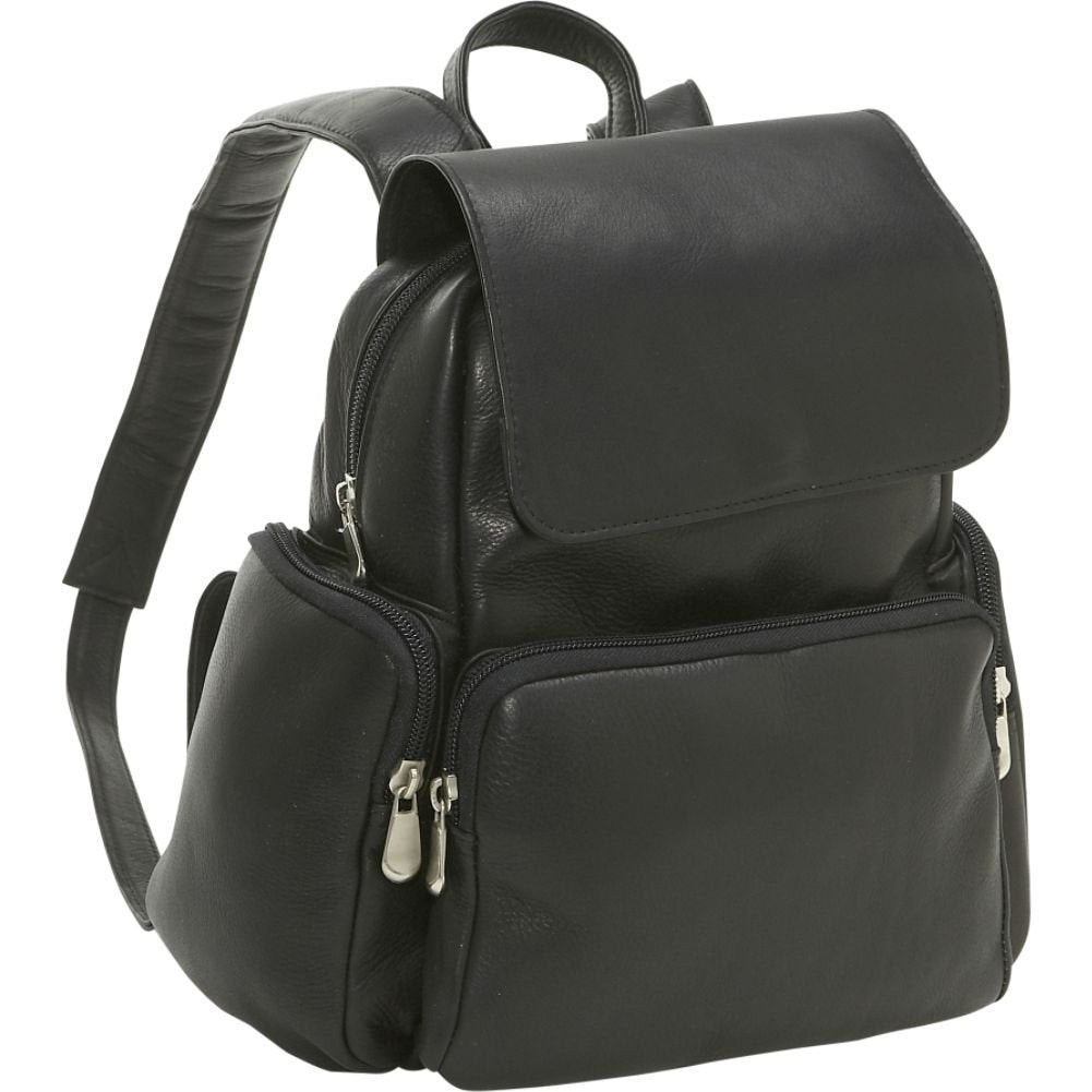 title:Le Donne Leather Womens Multi Pocket Backpack;color:BLACK