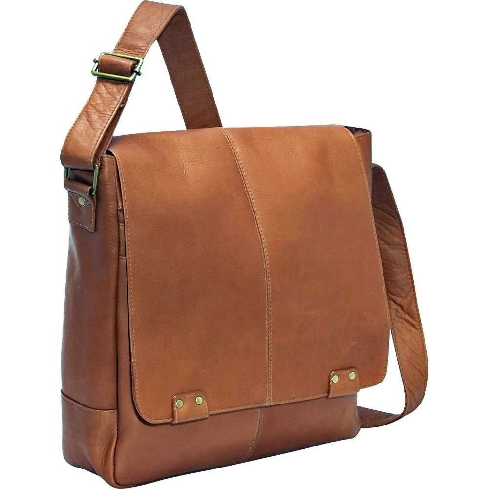 title:Le Donne Leather Rivet Laptop Messenger;color:TAN