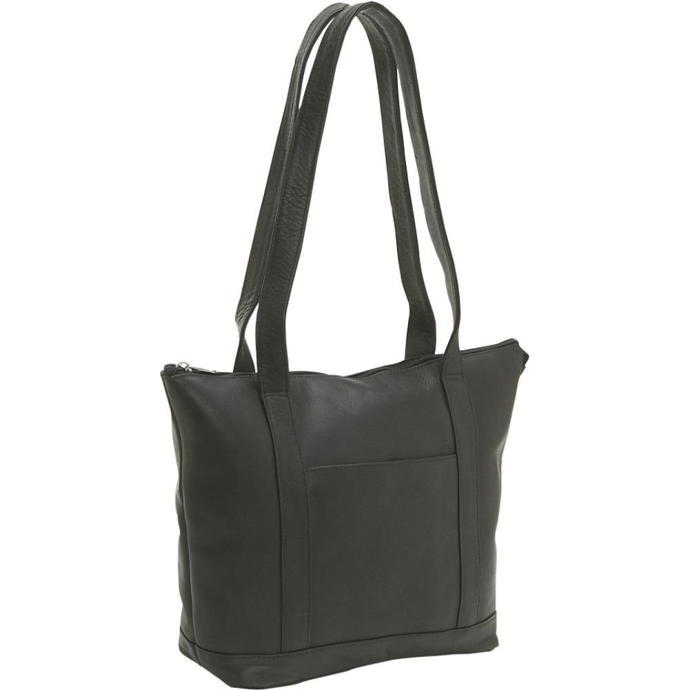 title:Leather Double Strap Small Pocket Tote;color:Black