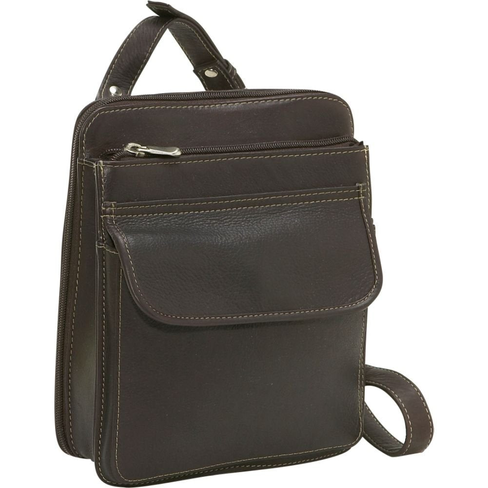 title:Leather Structured Organizer Shoulder Bag;color:Cafe