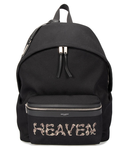 title:Saint Laurent Large Black Canvas Backpack with Leather Accents;color:Black