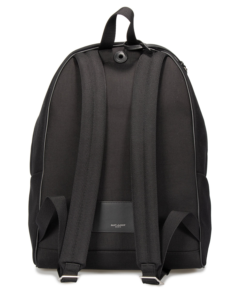 title:Saint Laurent Large Black Canvas Backpack with Leather Accents;color:Black