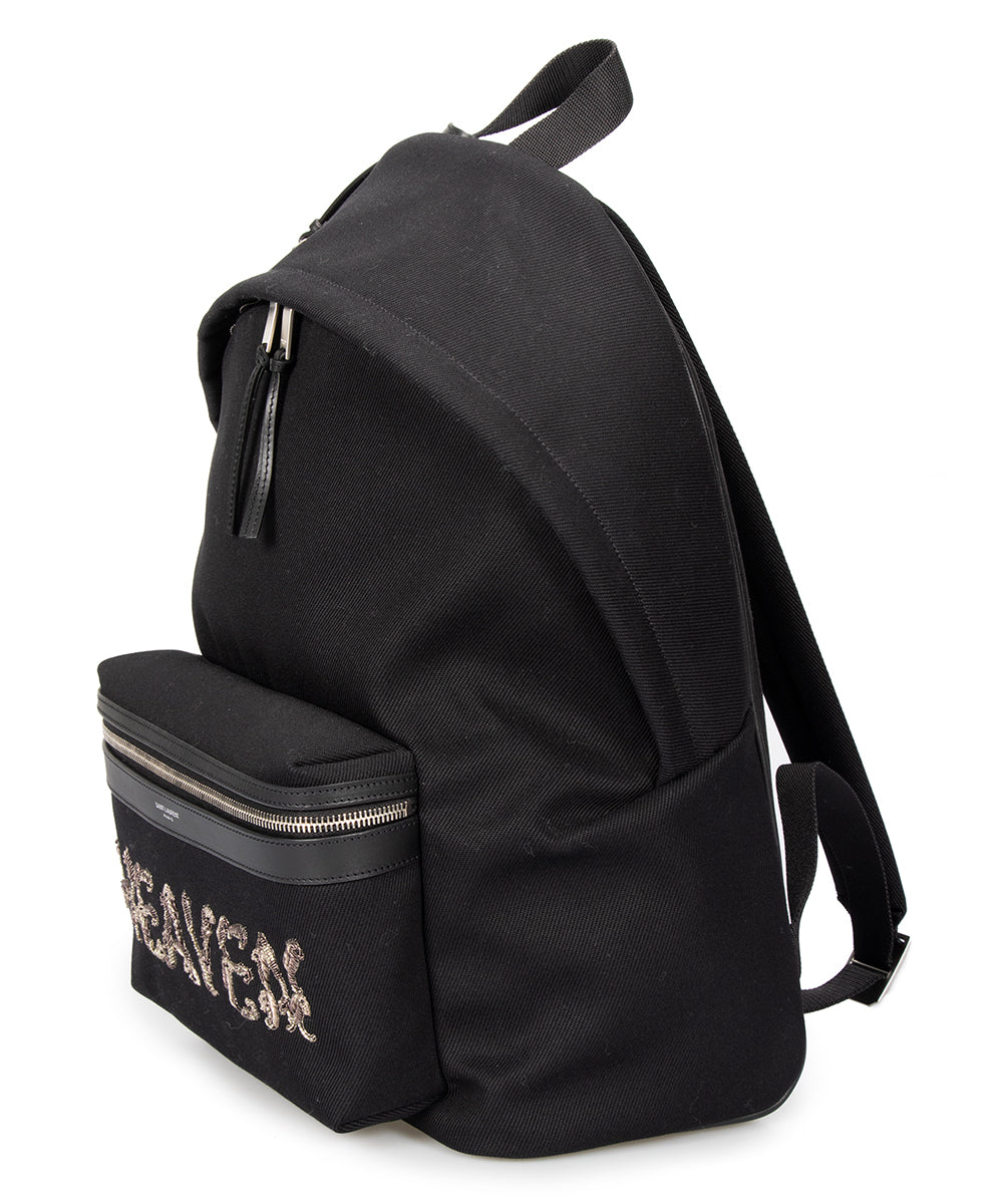 Saint Laurent Large Black Canvas Backpack with Leather Accents Ruumur