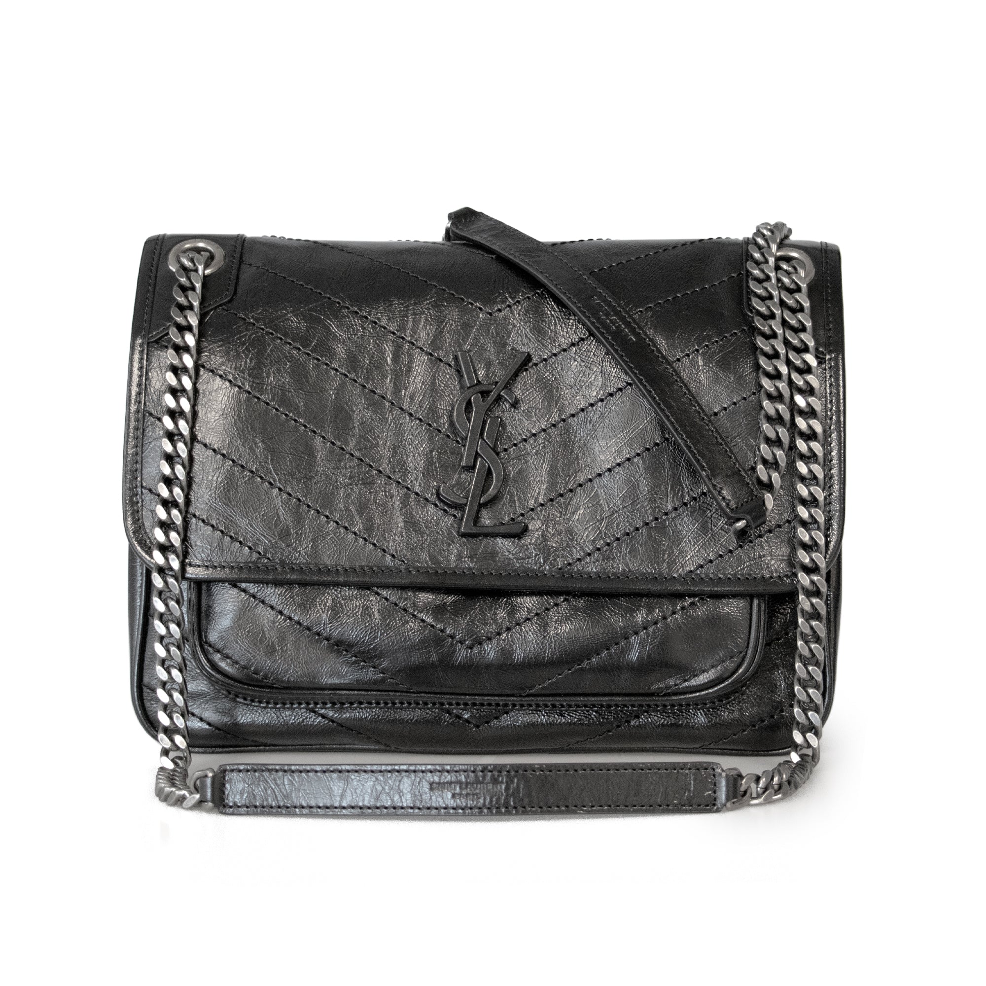 Saint Laurent Medium Vintage Crinkled Leather Niki Bag Black