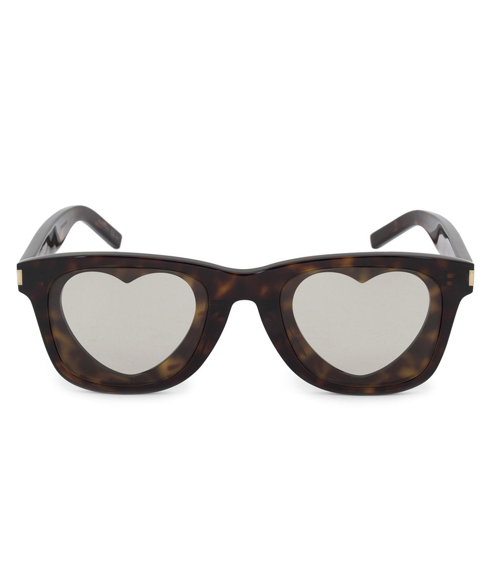 title:Saint Laurent Geometric Heart Sunglasses SL51/F 005 53;color:Brown