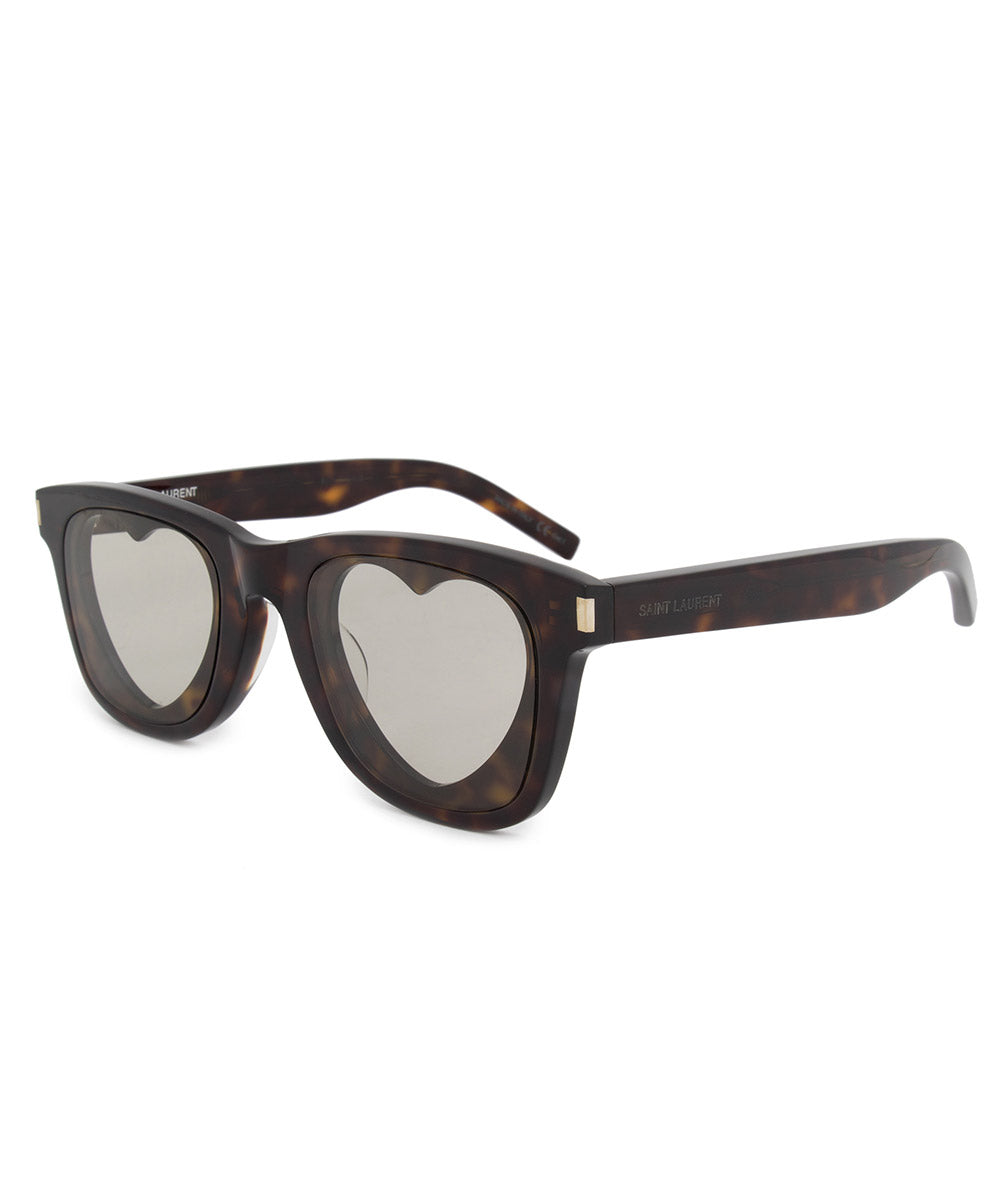 title:Saint Laurent Geometric Heart Sunglasses SL51/F 005 53;color:Brown